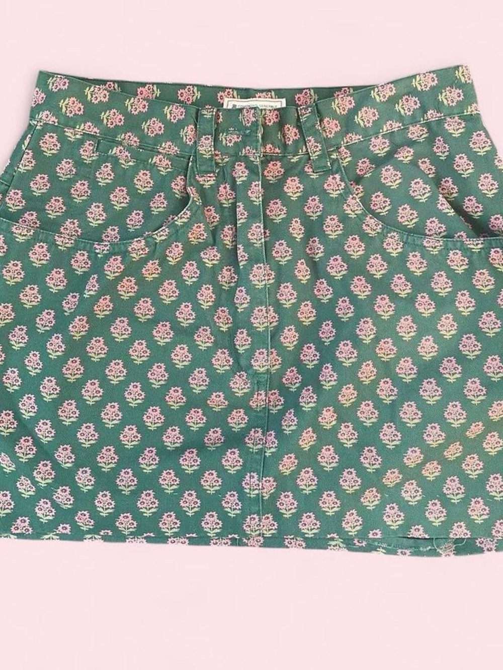 Vintage Aeropostale Dark Green, Pink Flower Pattern Mini Skirt